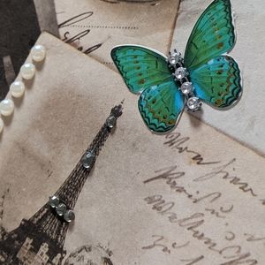 Art. HANDMADE. Mixed media on wood. Vintage photo/Paris. Butterfly. Xmas gift